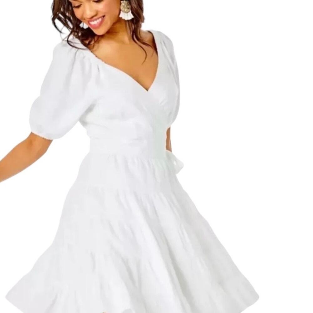 NWT Lilly Pulitzer Iralee Short Sleeve White Wrap Linen Fit & Flare Dress Size 8